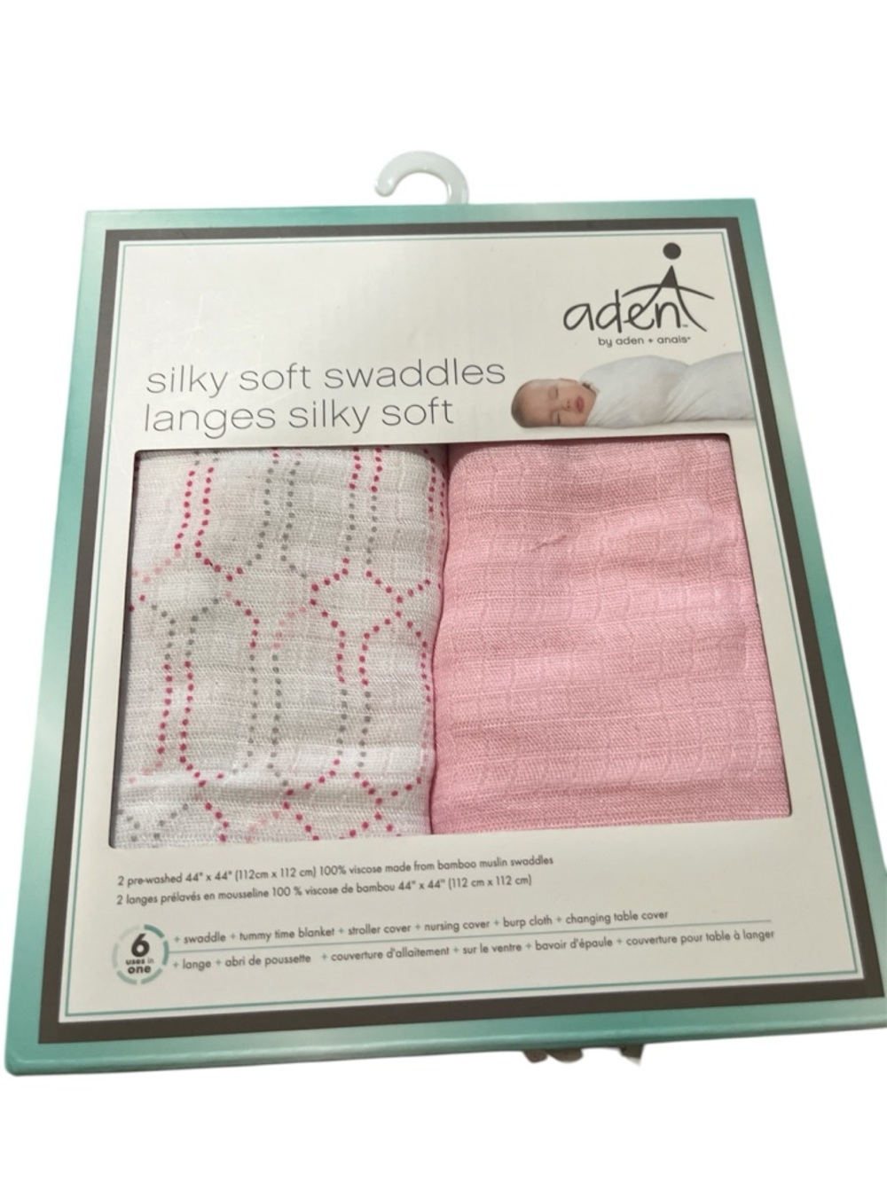 aden + anais Pink & White Silky Soft Swaddle Duo NWT